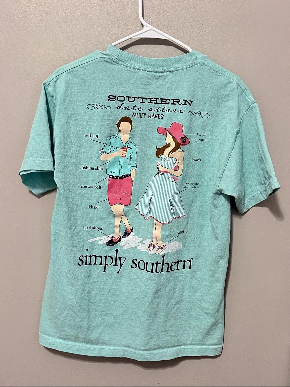 Simply Southern Date Attire Graphic T-Shirt Tee Green Medium